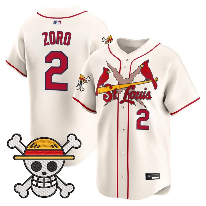 Men's St. Louis Cardinals x One Piece Vapor Premier Limited Jersey CREAM #2 ZORO