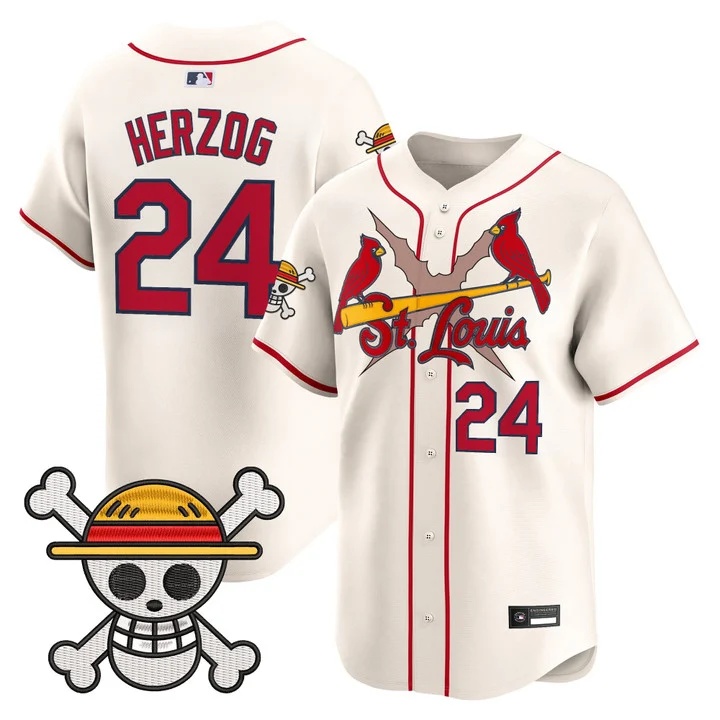 Men's St. Louis Cardinals x One Piece Vapor Premier Limited Jersey CREAM #24 WHITEY HERZOG