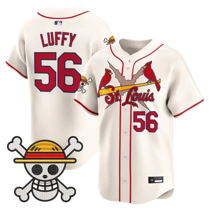 Men's St. Louis Cardinals x One Piece Vapor Premier Limited Jersey CREAM #56 LUFFY