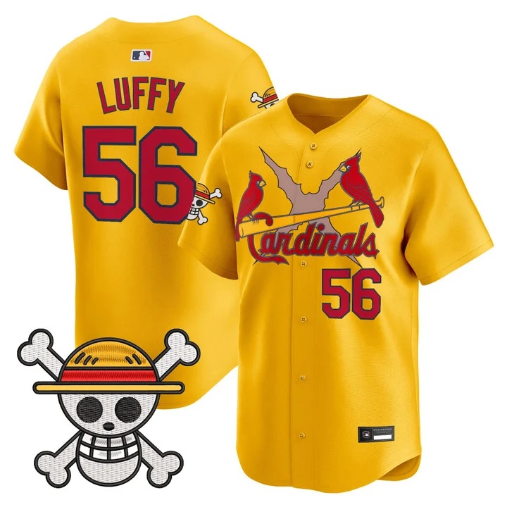 Men's St. Louis Cardinals x One Piece Vapor Premier Limited Jersey GOLD #56 LUFFY