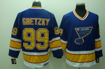Men's St.Louis Blues #99 Wayne Gretzky Blue Throwback CCM Jersey Stitched
