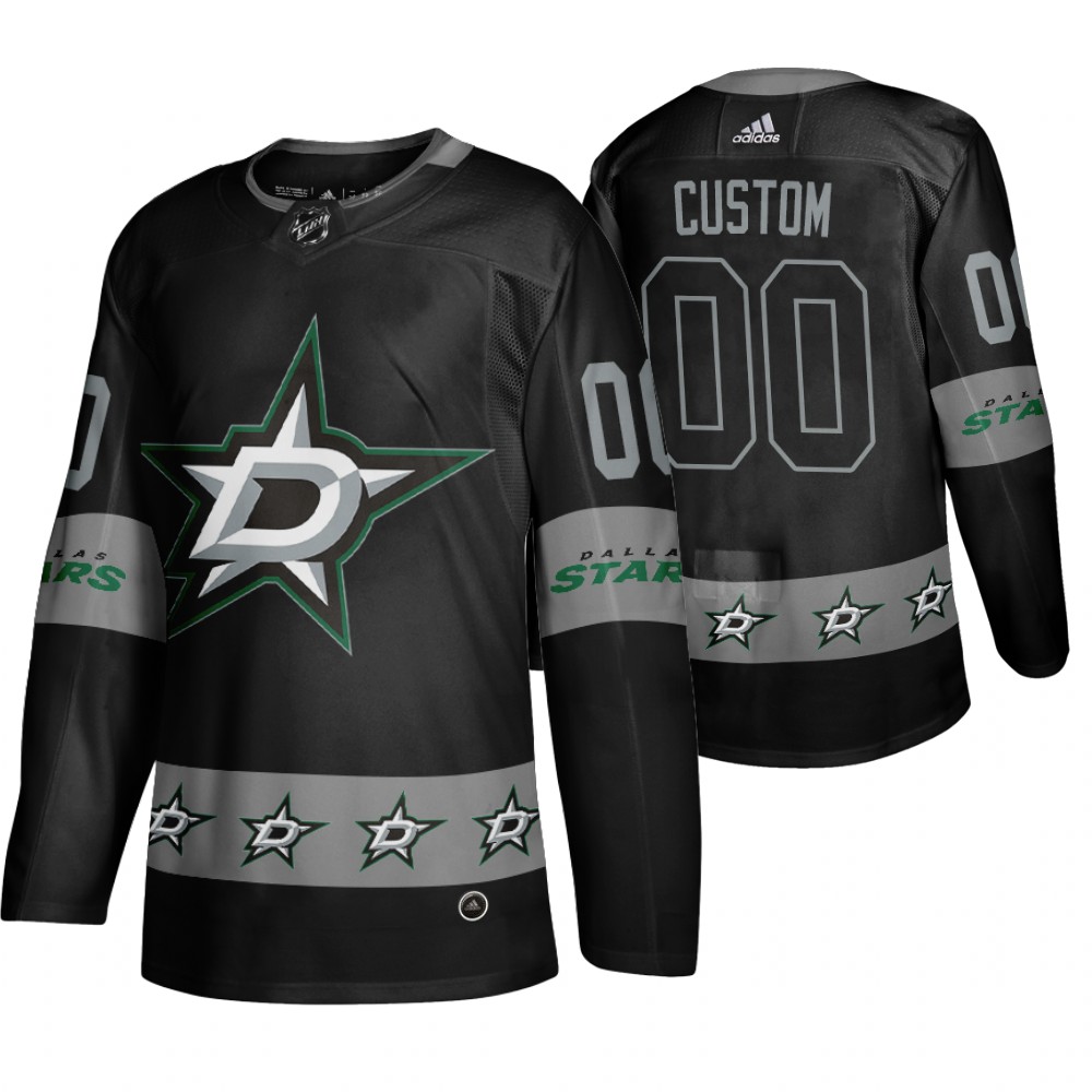 Men's Stars #00 Custom Logo sleeve Breakaway Jersey Black