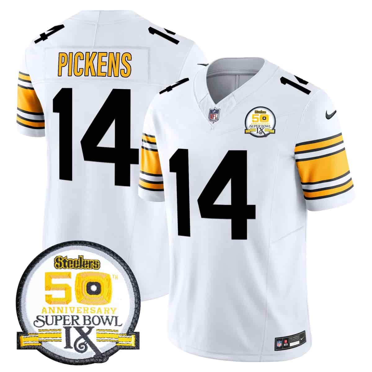 Men's Steelers 50th Anniversary Of Super Bowl IX Patch Vapor Limited Jersey - All Stitched George Pickens 14