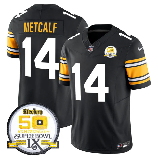 Men's Steelers 50th Anniversary Of Super Bowl IX Patch Vapor Limited Jersey 1975 #14 DK METCALF.webp
