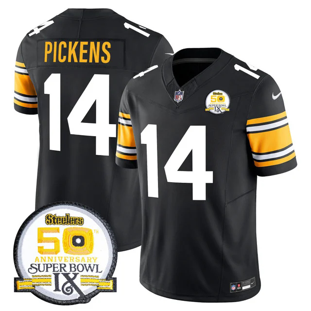 Men's Steelers 50th Anniversary Of Super Bowl IX Patch Vapor Limited Jersey 1975 #14 GEORGE PICKENS.webp