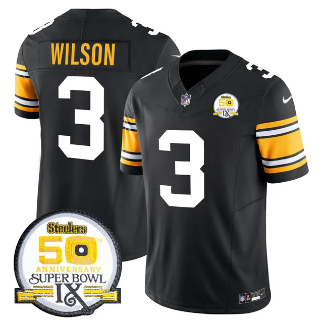 Men's Steelers 50th Anniversary Of Super Bowl IX Patch Vapor Limited Jersey 1975 #3 RUSSELL WILSON.webp