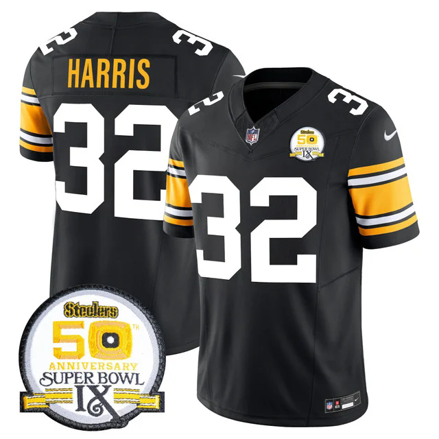 Men's Steelers 50th Anniversary Of Super Bowl IX Patch Vapor Limited Jersey 1975 #32 FRANCO HARRIS.webp