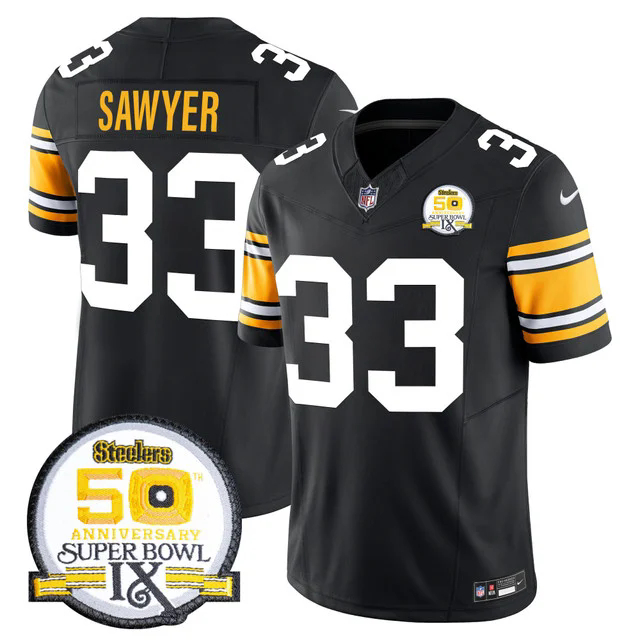 Men's Steelers 50th Anniversary Of Super Bowl IX Patch Vapor Limited Jersey 1975 #33 JACK SAWYER.webp
