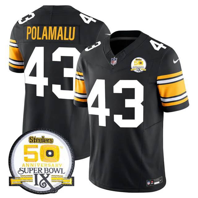 Men's Steelers 50th Anniversary Of Super Bowl IX Patch Vapor Limited Jersey 1975 #43 TROY POLAMALU.webp