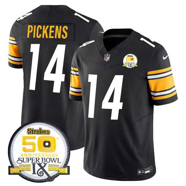 Men's Steelers 50th Anniversary Of Super Bowl IX Patch Vapor Limited Jersey BLACK #14 GEORGE PICKENS.webp