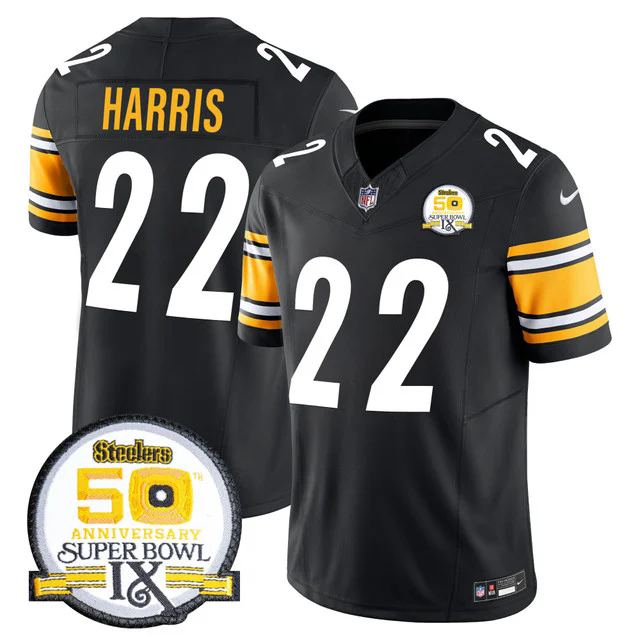 Men's Steelers 50th Anniversary Of Super Bowl IX Patch Vapor Limited Jersey BLACK #22 NAJEE HARRIS.webp