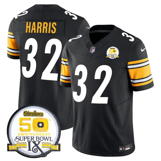 Men's Steelers 50th Anniversary Of Super Bowl IX Patch Vapor Limited Jersey BLACK #32 FRANCO HARRIS.webp