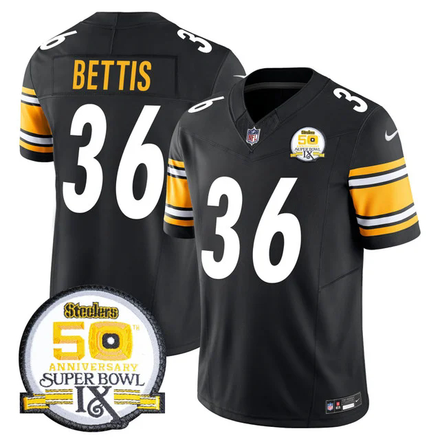 Men's Steelers 50th Anniversary Of Super Bowl IX Patch Vapor Limited Jersey BLACK #36 JEROME BETTIS.webp