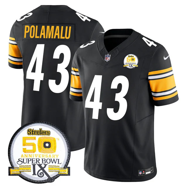 Men's Steelers 50th Anniversary Of Super Bowl IX Patch Vapor Limited Jersey BLACK #43 TROY POLAMALU.webp