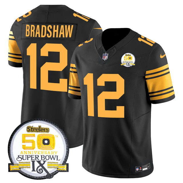 Men's Steelers 50th Anniversary Of Super Bowl IX Patch Vapor Limited Jersey COLOR RUSH #12 TERRY BRADSHAW.webp