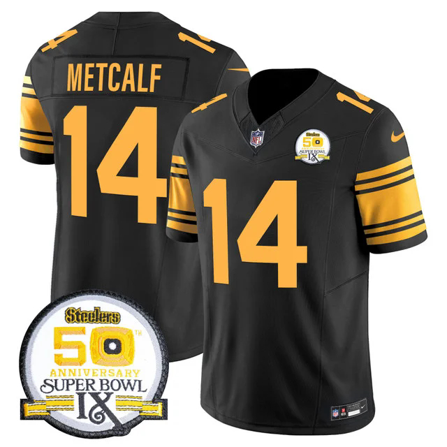 Men's Steelers 50th Anniversary Of Super Bowl IX Patch Vapor Limited Jersey COLOR RUSH #14 DK METCALF.webp