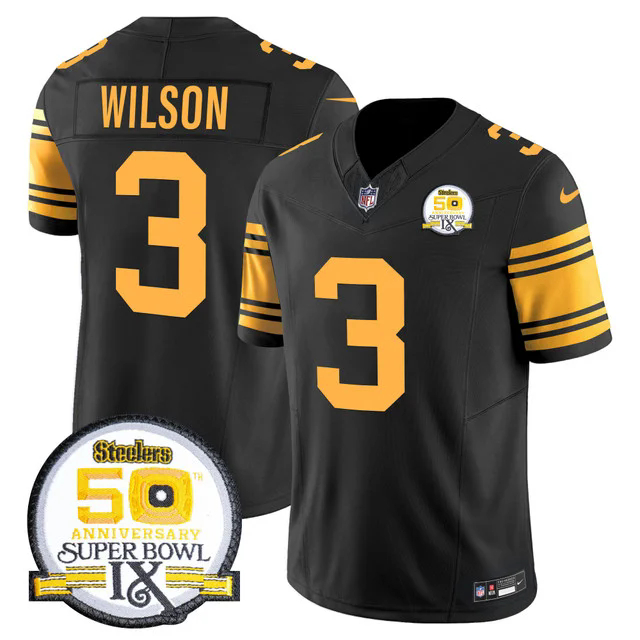 Men's Steelers 50th Anniversary Of Super Bowl IX Patch Vapor Limited Jersey COLOR RUSH #3 RUSSELL WILSON.webp