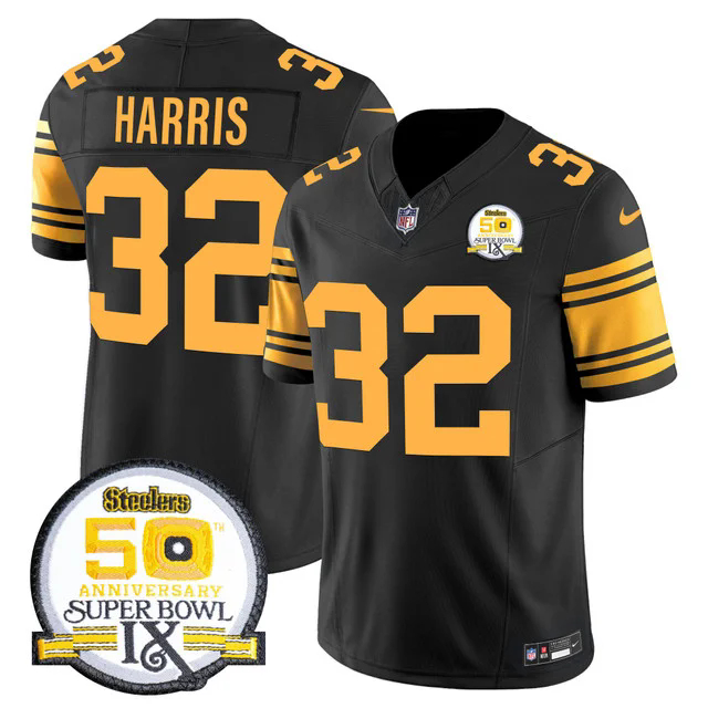 Men's Steelers 50th Anniversary Of Super Bowl IX Patch Vapor Limited Jersey COLOR RUSH #32 FRANCO HARRIS.webp