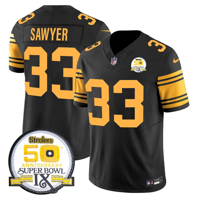 Men's Steelers 50th Anniversary Of Super Bowl IX Patch Vapor Limited Jersey COLOR RUSH #33 JACK SAWYER.webp