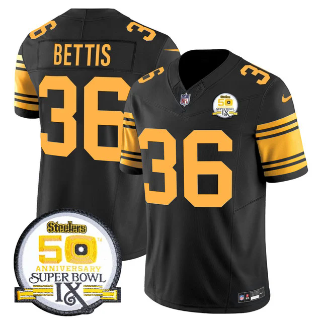 Men's Steelers 50th Anniversary Of Super Bowl IX Patch Vapor Limited Jersey COLOR RUSH #36 JEROME BETTIS.webp
