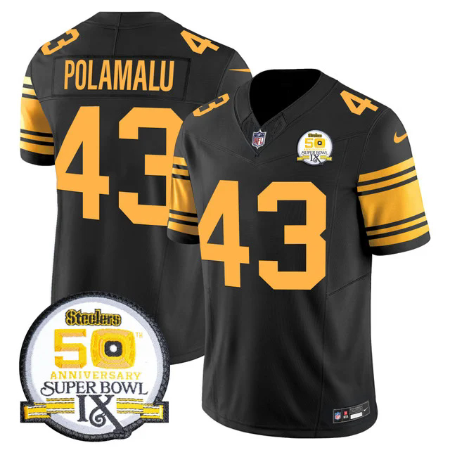Men's Steelers 50th Anniversary Of Super Bowl IX Patch Vapor Limited Jersey COLOR RUSH #43 TROY POLAMALU.webp