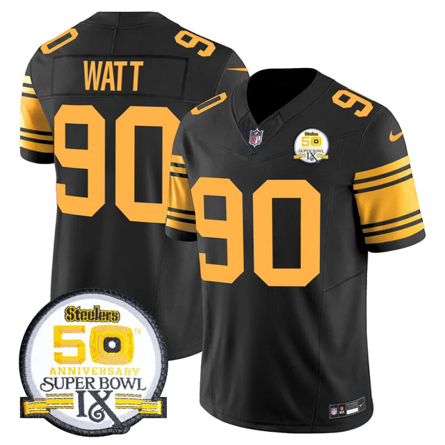 Men's Steelers 50th Anniversary Of Super Bowl IX Patch Vapor Limited Jersey COLOR RUSH #90 T.J. WATT.webp