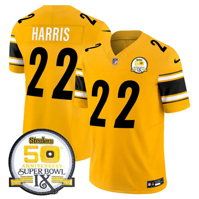 Men's Steelers 50th Anniversary Of Super Bowl IX Patch Vapor Limited Jersey GOLD #22 NAJEE HARRIS.webp