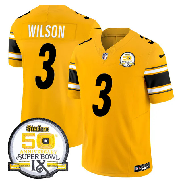 Men's Steelers 50th Anniversary Of Super Bowl IX Patch Vapor Limited Jersey GOLD #3 RUSSELL WILSON.webp