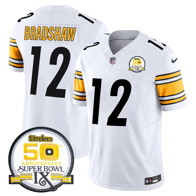 Men's Steelers 50th Anniversary Of Super Bowl IX Patch Vapor Limited Jersey WHITE #12 TERRY BRADSHAW.webp