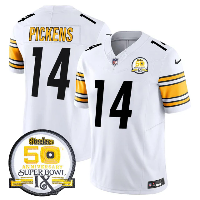Men's Steelers 50th Anniversary Of Super Bowl IX Patch Vapor Limited Jersey WHITE #14 GEORGE PICKENS.webp
