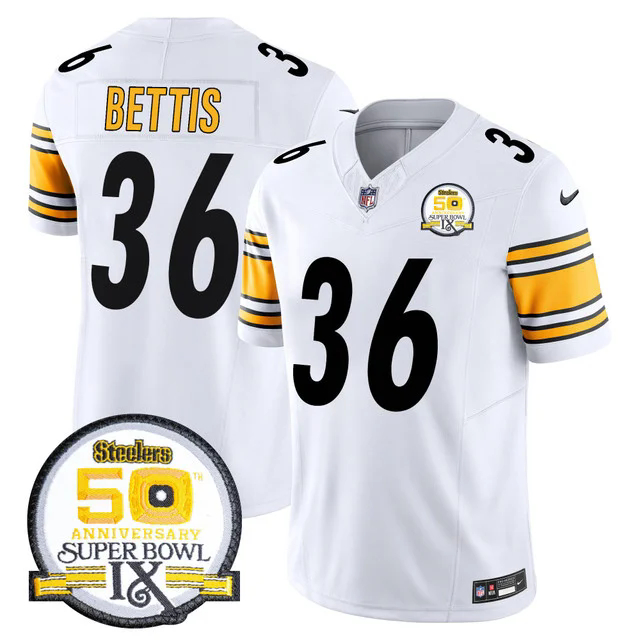 Men's Steelers 50th Anniversary Of Super Bowl IX Patch Vapor Limited Jersey WHITE #36 JEROME BETTIS.webp