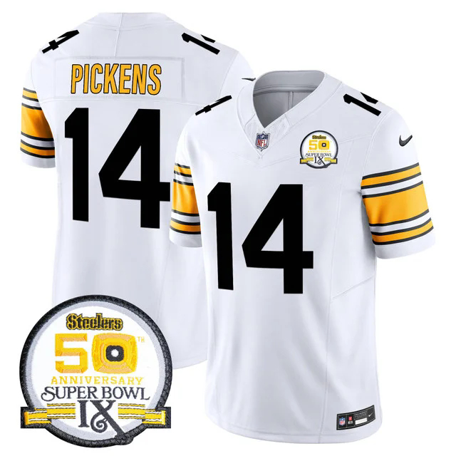 Men's Steelers 50th Anniversary Of Super Bowl IX Patch Vapor Limited Jersey WHITE 1975 #14 GEORGE PICKENS.webp