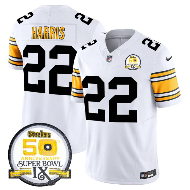 Men's Steelers 50th Anniversary Of Super Bowl IX Patch Vapor Limited Jersey WHITE 1975 #22 NAJEE HARRIS.webp