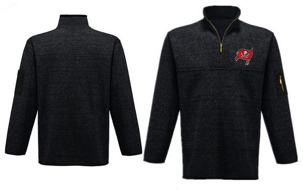 Men's Tampa Bay Buccaneers Antigua Charcoal Fortune Sweater Knit Microfleece Quarter-Zip Pullover Jacket - Anthracite