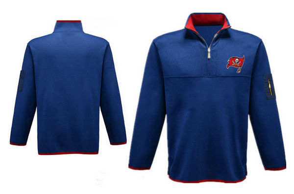 Men's Tampa Bay Buccaneers Antigua Charcoal Fortune Sweater Knit Microfleece Quarter-Zip Pullover Jacket - Blue