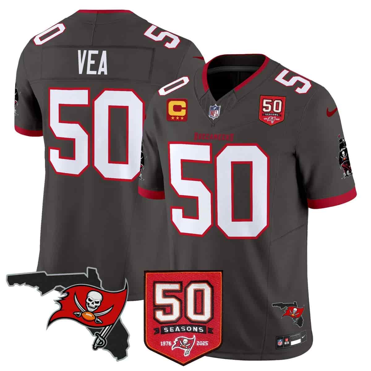 Men's Tampa Bay Buccaneers Throwback 50th Season Patch Vapor Limited Jersey - All Stitched Vita Vea-50
