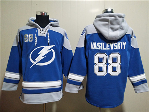 Men's Tampa Bay Lightning #88 Andrei Vasilevskiy Blue Ageless Must-Have Lace-Up Pullover Hoodie