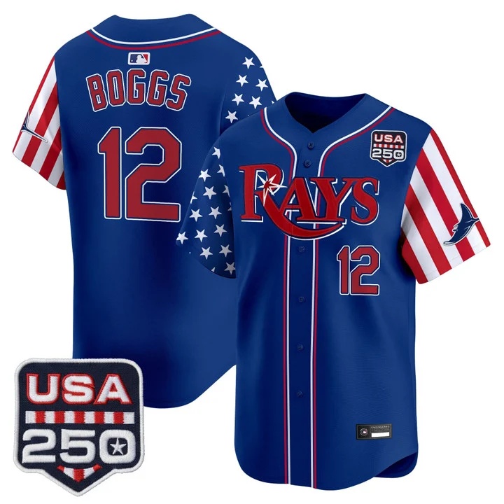 Men's Tampa Bay Rays America 250 Edition Vapor Premier Limited Jersey ROYAL #12 WADE BOGGS