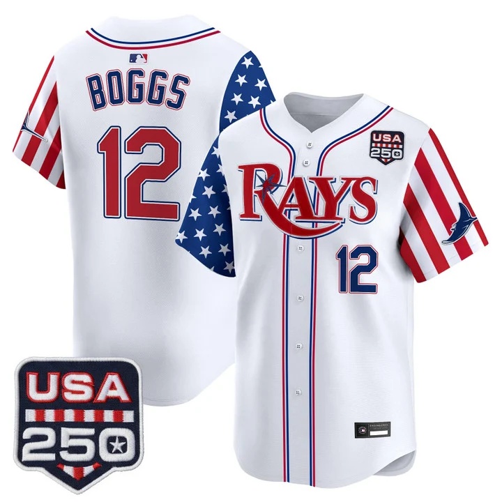 Men's Tampa Bay Rays America 250 Edition Vapor Premier Limited Jersey WHITE #12 WADE BOGGS