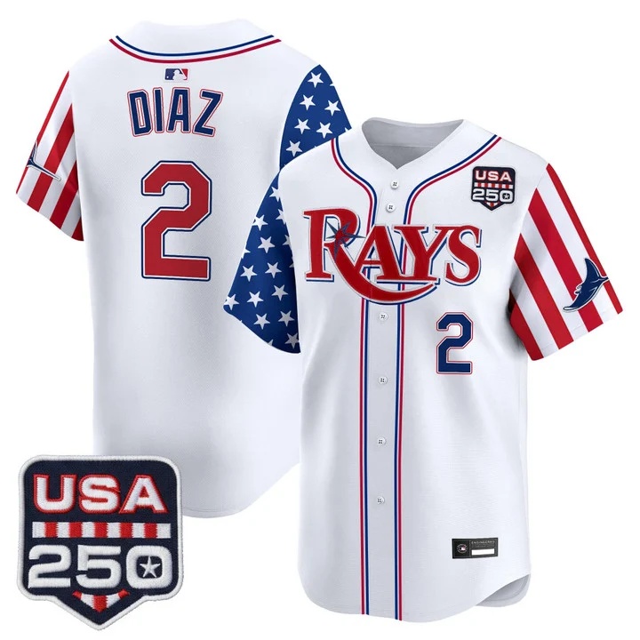 Men's Tampa Bay Rays America 250 Edition Vapor Premier Limited Jersey WHITE #2 YANDY DIAZ