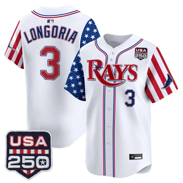 Men's Tampa Bay Rays America 250 Edition Vapor Premier Limited Jersey WHITE #3 EVAN LONGORIA