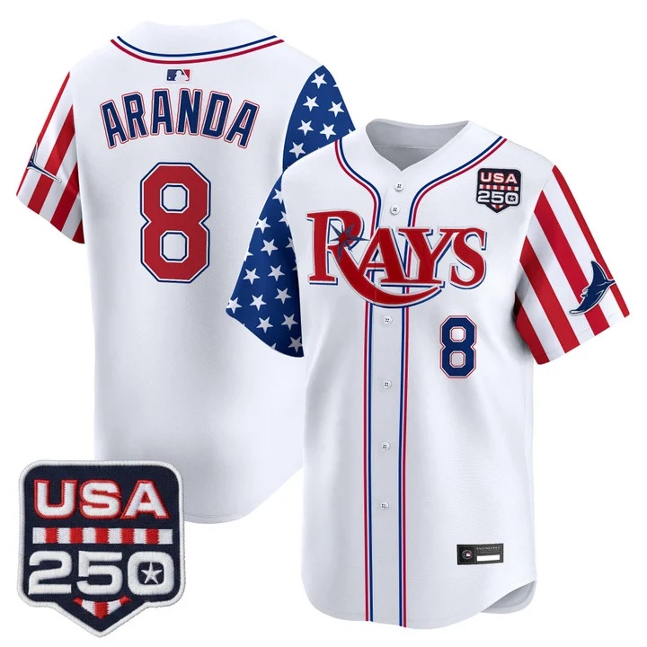 Men's Tampa Bay Rays America 250 Edition Vapor Premier Limited Jersey WHITE #8 JONATHAN ARANDA