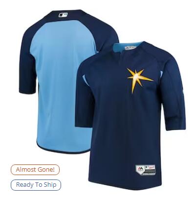 Men's Tampa Bay Rays Majestic NavyLight Blue Authentic Collection OnField Sleeve Batting Practice Jersey
