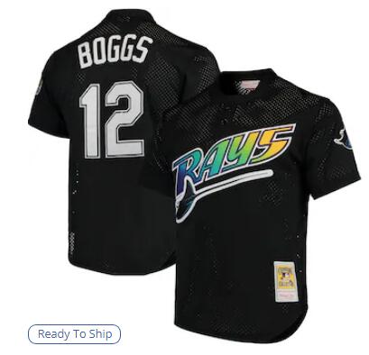 Men's Tampa Bay Rays Wade Boggs Mitchell & Ness Black Cooperstown 1991 Mesh Batting Practice Jersey