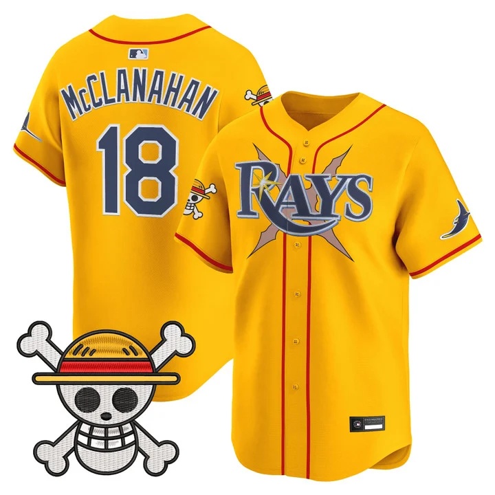 Men's Tampa Bay Rays x One Piece Vapor Premier Limited Jersey GOLD#18 SHANE MCCLANAHAN