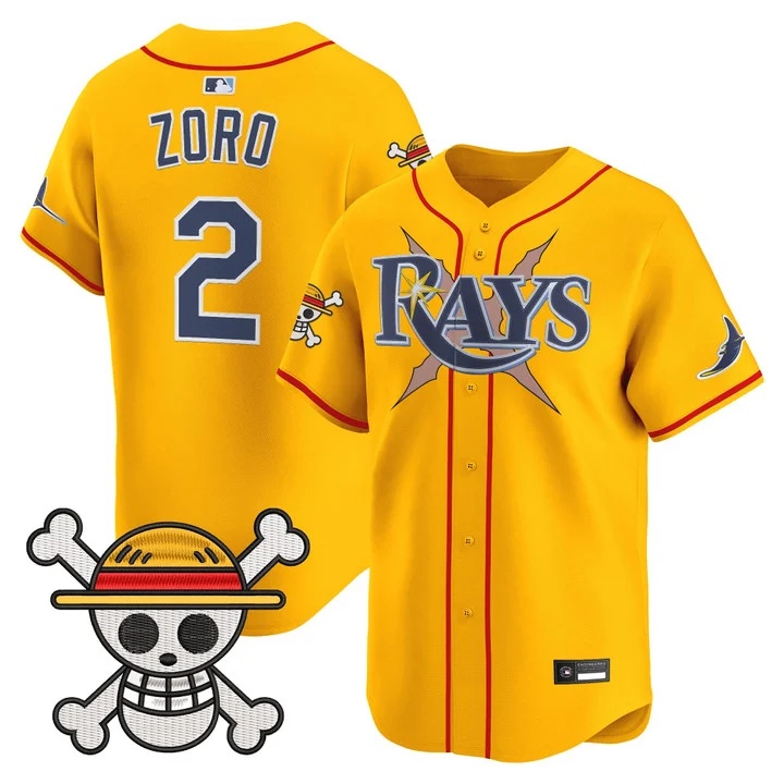 Men's Tampa Bay Rays x One Piece Vapor Premier Limited Jersey GOLD#2 ZORO