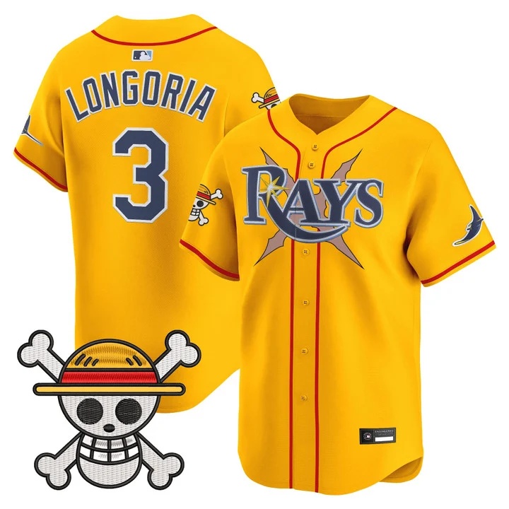 Men's Tampa Bay Rays x One Piece Vapor Premier Limited Jersey GOLD#3 EVAN LONGORIA