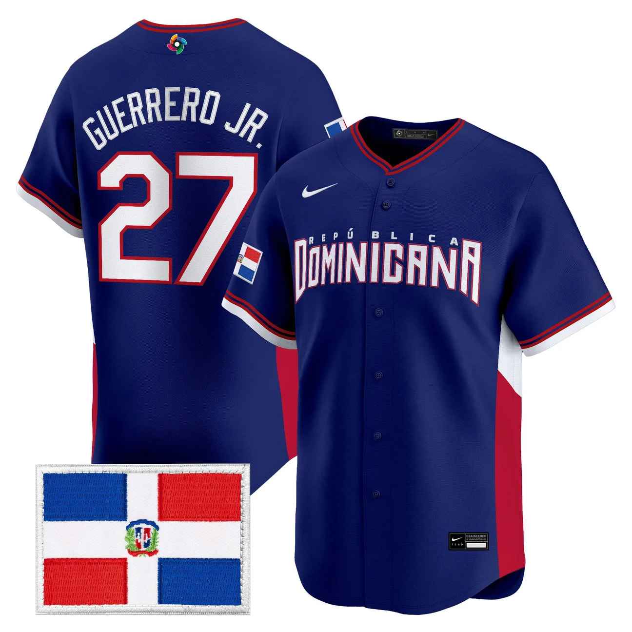 Men's Team Dominican Republic World Baseball Classic Vapor Premier Jersey BLUE #27 VLADIMIR GUERRERO JR.