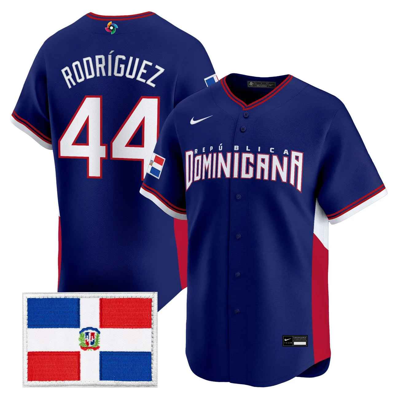 Men's Team Dominican Republic World Baseball Classic Vapor Premier Jersey BLUE #44 JULIO RODRIGUEZ