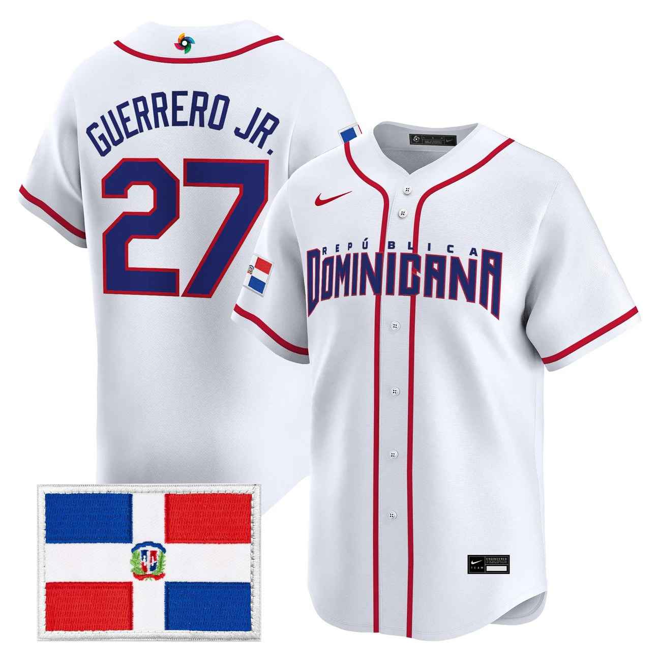 Men's Team Dominican Republic World Baseball Classic Vapor Premier Jersey WHITE #27 VLADIMIR GUERRERO JR.